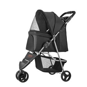 VEVOR Pet Stroller, 35 lbs Weight Capacity, Foldable Dog Stroller, 3 Wheels with Mesh Windows and Cup Holders