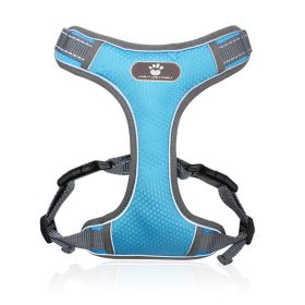 Dog Harness Traction Rope Mesh Breathable Chest Strap Reflective (colour: Light blue, Specification (L * W): M (12-32 kg))