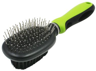 Pet Life Flex Series 2-in-1 Dual-Sided Pin and Bristle Grooming Brush (Color: Green)